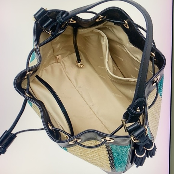 Anguilla Collection Marlowe Striped Drawstring Straw Bucket Shoulder - Picture 14 of 16